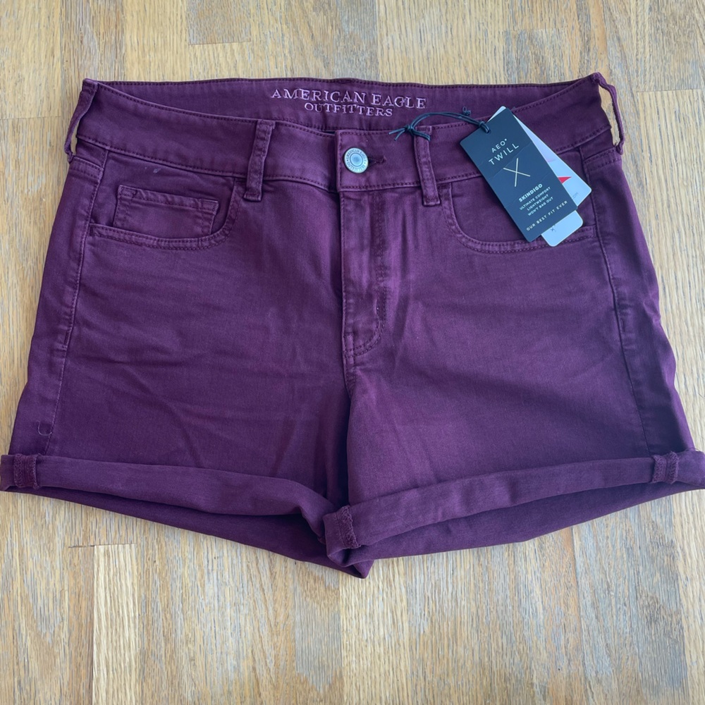 America Eagle Midi denim shorts - maroon